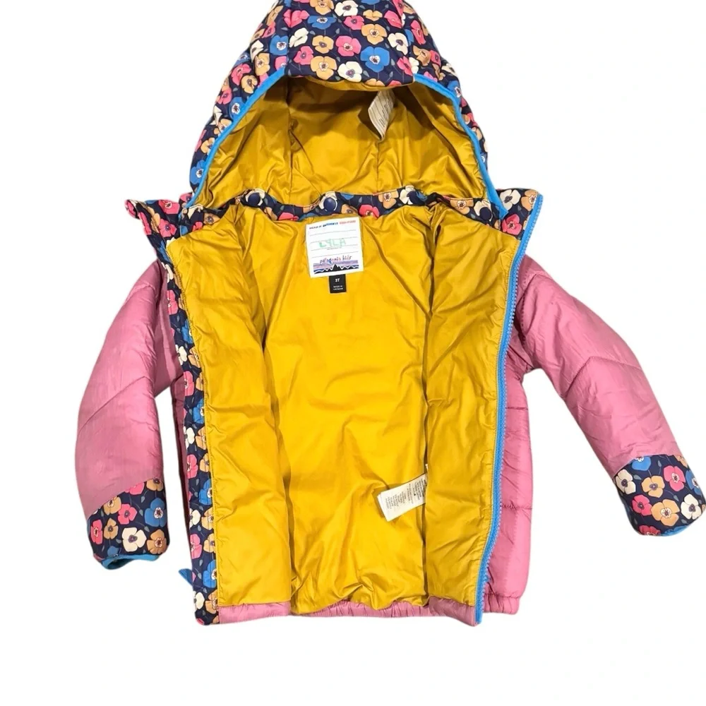 Patagonia girls floral pink puffer astropuff hood parka jacket Sz 3T - Picture 3 of 5
